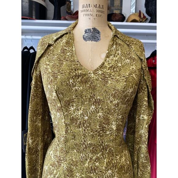 & other stories snake skin green rayon dress long sleeve tie neck nwt 1930 style - Picture 3 of 11